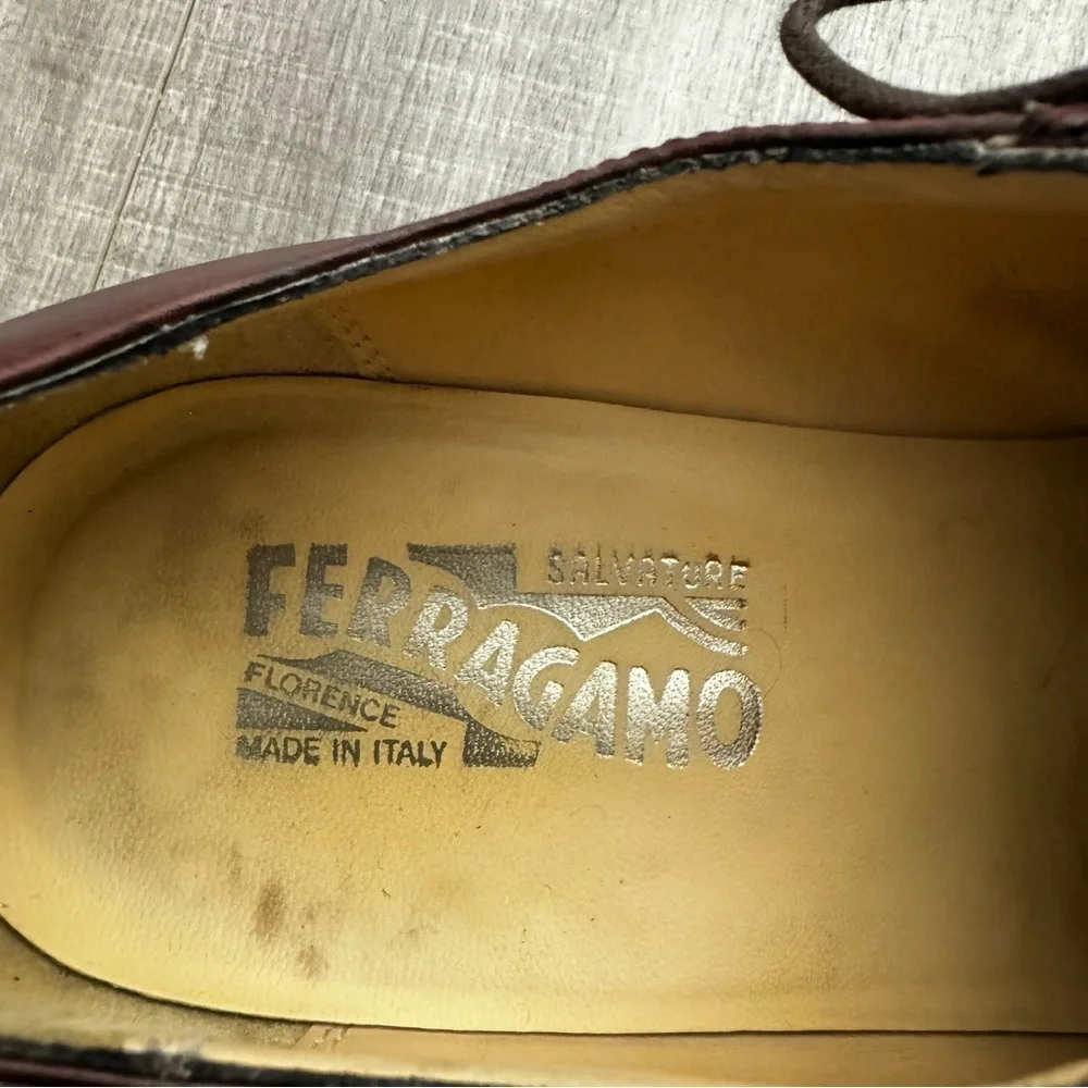 Salvatore Ferragamo Brown Wing Tip Square Toe Lace Up Dress Shoes Size 11 - Picture 4 of 7